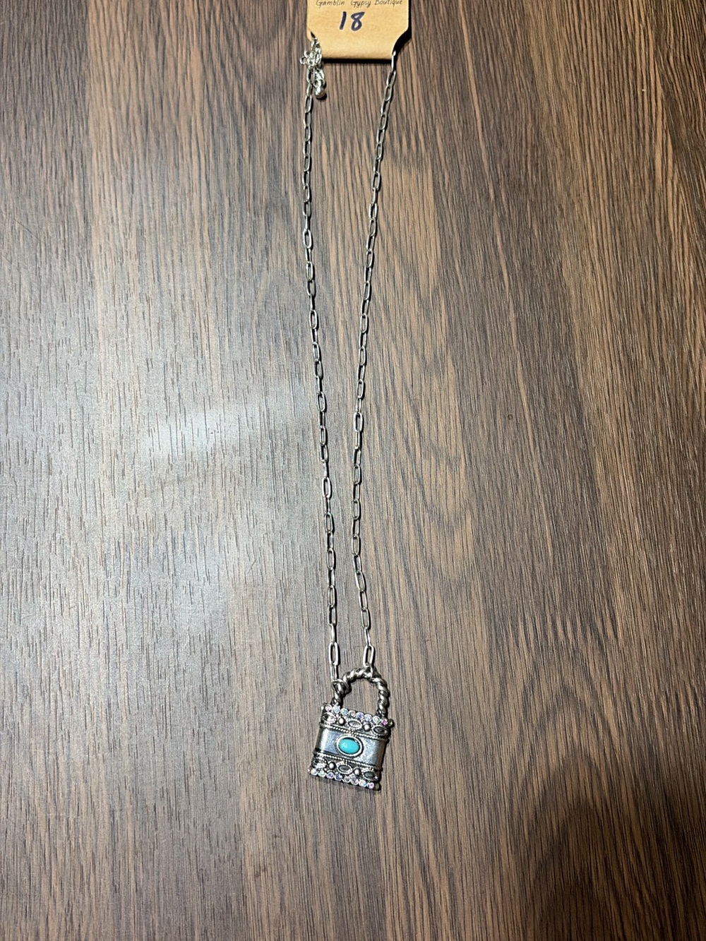 Silver Tone Padlock Pendant Necklace with Turquoise Accent - Women Jewelry